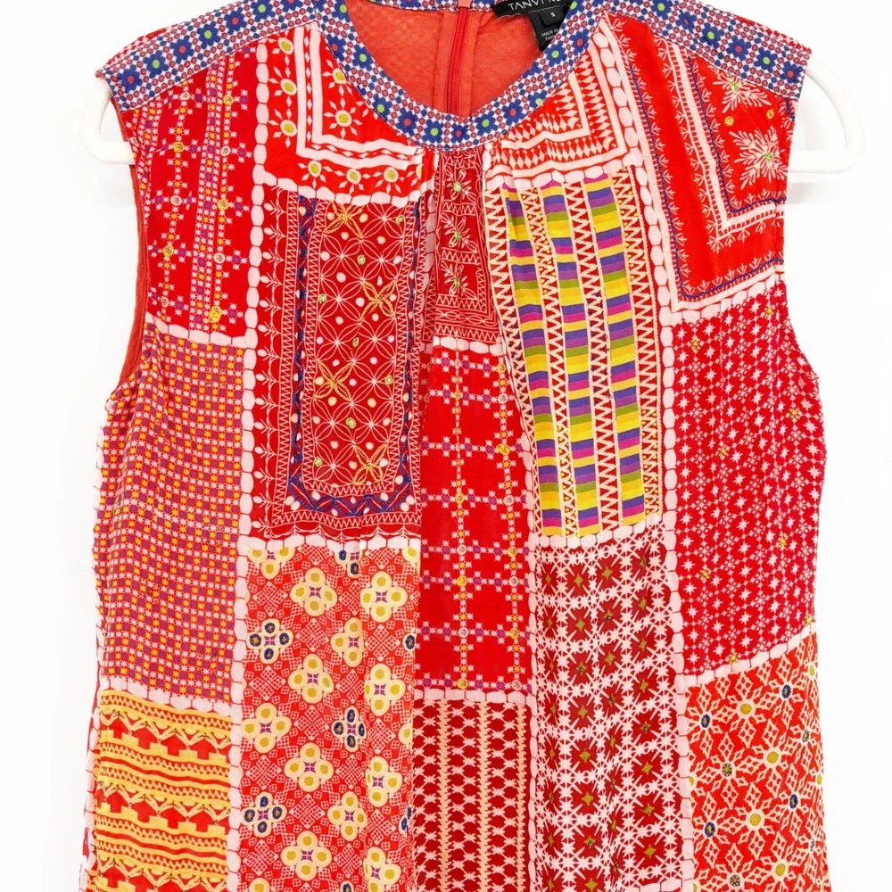 Anthropologie Tanvi Kedia Womens Red Patchwork Boho Sol Maxi‎ Dress Size S